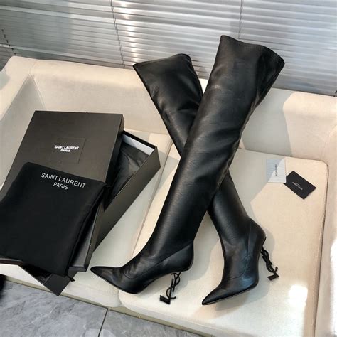 ysl studded boots|YSL thigh high boots.